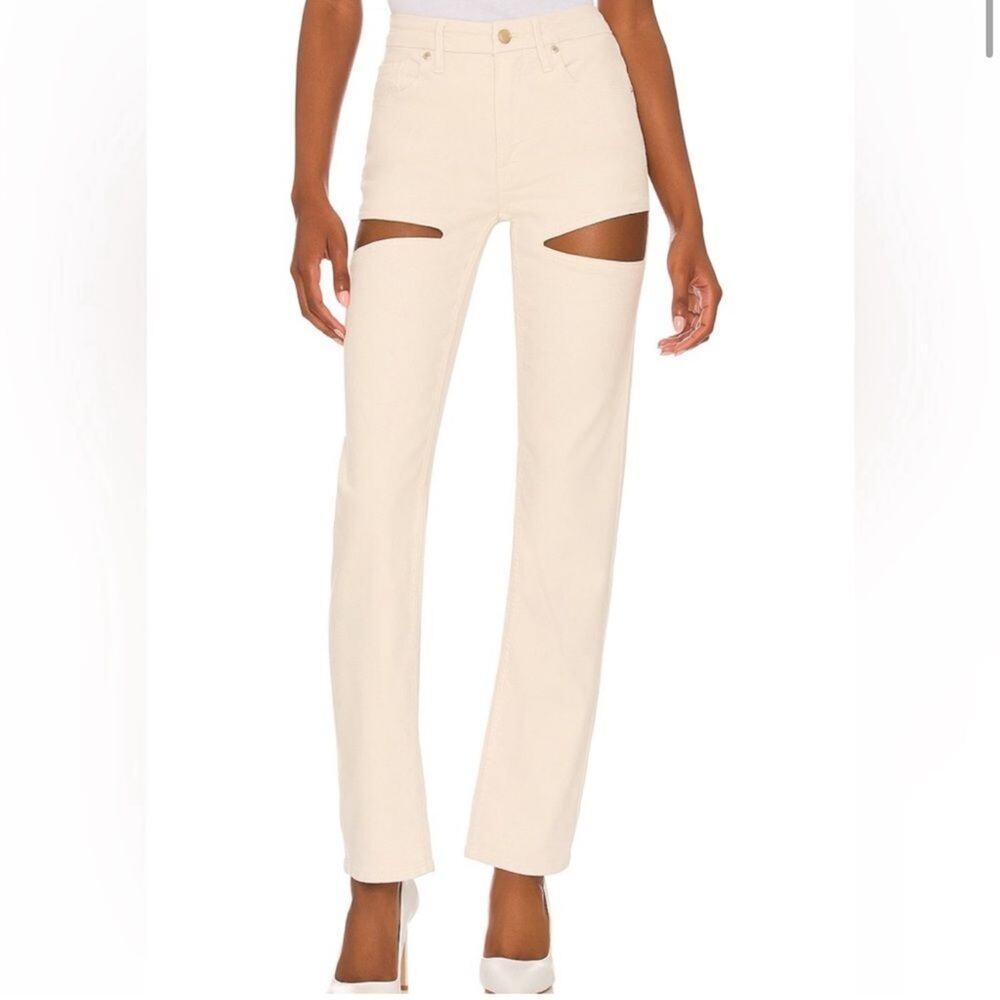Good American Cream Straight Leg Jeans